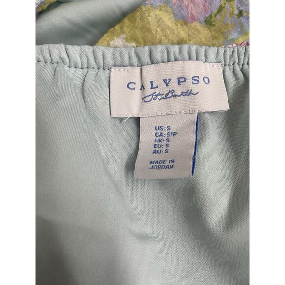 Calypso St Barth Cropped Top Blouse Square Neck Balloon 3/4 Sleeve Floral S - Picture 6 of 7